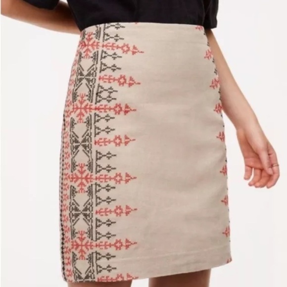 Ann Taylor Loft Aztec‎ Embroidered Linen Cotton Blend Skirt Womens Size 8 (1537) - Picture 1 of 5